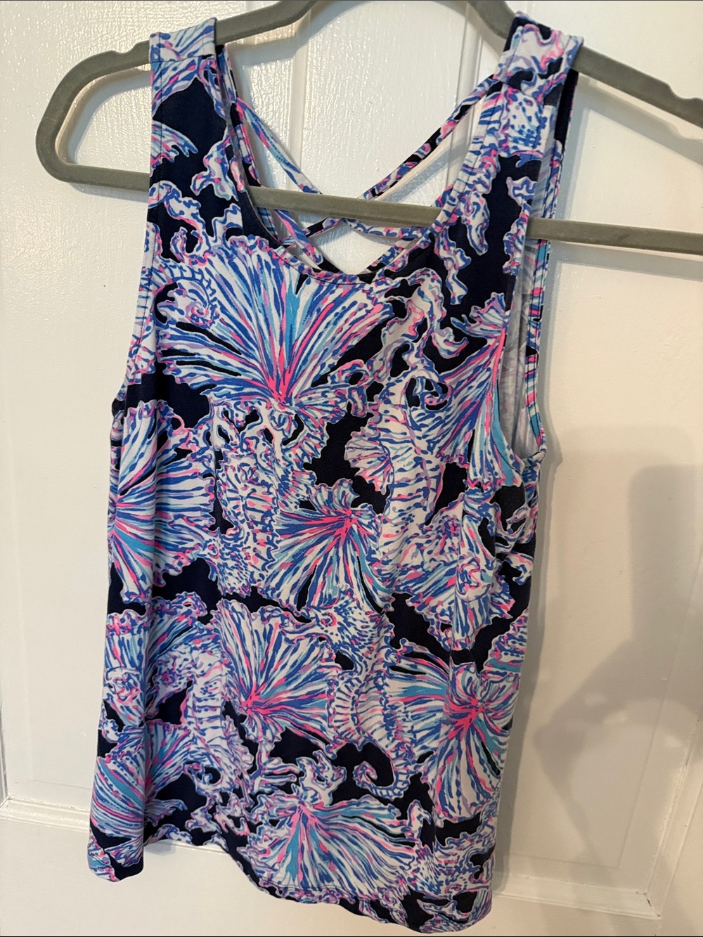 Lilly Pulitzer Navy Pink Blue Floral Seaweed Print Tank